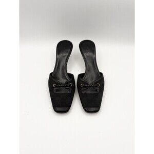 Gucci Black Canvas GG Monogram Kitten Heels Braid Accent Size EU 35.5